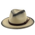 Women's gradient straw fedora hat with embossed leather band for outdoor sun protection - M (56-58cm) / Light Beige to Dark Grey Gradient (03)