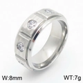 8mm silver titanium steel men's ring with brushed finish and three inlaid zircons - Silver (KR110875-GC) / US 8