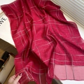 Red silk wool scarf with silver grid pattern and sheer texture for women - Red