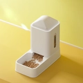 White gravity pet food feeder with textured grain storage tank and clear view window - Feeder / Pure White