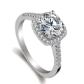 Silver ring with a round center stone and square halo of zircons on a pavé band - Popular Inlaid Ring Ljz-52 / Adjustable Open