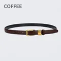 Slim crocodile pattern leather belt for women in coffee brown with gold buckle - Coffee / 105cm
