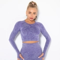 Seamless washed purple yoga set with long sleeve crop top and high waist leggings - Washed Purple