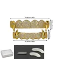 14K gold plated iced out hip hop grillz set with clear size specs and accessories - Gold Fang Pave