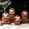 Set di quattro palle di neve natalizie con figure di Babbo Natale su base festosa in legno - Fiocco Cappello di Natale (45#) / Versione Piccola con Luce e Neve