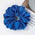 Macro detail of royal blue satin oversized scrunchie with pleated texture on wooden desk - Royal Blue(C)
