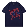 T-shirt bleu foncé du Jour de l'Indépendance avec motif Happy 4th of July et étoiles - XS / Hauts / Bleu marine