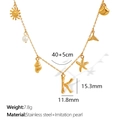Gold stainless steel ocean necklace with shell charms, pearl, and letter K pendant - Letter K (XL206)