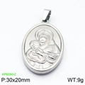Silver oval stainless steel pendant with Virgin Mary relief, 30x20mm sized accessory - Oval Virgin and Child (KP82263-Z)