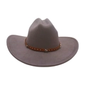 Gray felt cowboy hat with wide brim featuring brown leather band and metal star studs - One Size / Gray