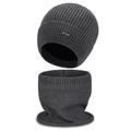 Dark grey knitted beanie and neck warmer set with ribbed texture and Sport patch - Two-Piece Set / Medium Grey