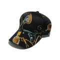 Modieuze baseballpet met barokprint, gouden kettingpatronen en zijdezachte satijnlook - M (56-58cm) / Zwart