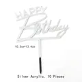 Silver mirror acrylic HAPPY BIRTHDAY cake topper, 10-piece set, size 10.3cm x 13.4cm - Happy Birthday Style 1 (Silver) / 10 Pcs