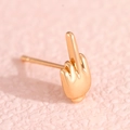 Macro view of a gold-plated punk stud earring in a unique middle finger hand gesture - Middle Finger Gesture Style (3736) / Gold