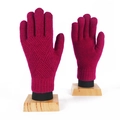 Winter double-layered knit touchscreen gloves in magenta with warm fleece lining - One Size / Wine Red