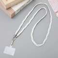 Detail of white braided crossbody phone strap with green and pink accents and metal clip - 10mm Width / White