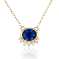 Collana in argento 925 con gemma blu ovale e cristalli bianchi su catena oro - Argento 925 / Oro Zircone Blu