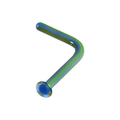 L-shaped nose stud with iridescent blue and green metallic finish on white background - Blue Green Brown Mixed L-Shape 1x6.5x2mm