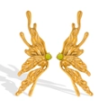 Artistic gold butterfly earrings with green natural stones in a minimalist summer style - Yellow (CK250)