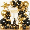 Black and gold balloon arch kit with 2026 LED numbers and 12-point star foil balloons - New Style