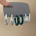 Three-pair earring set featuring silver metal and dark green hoops on a display card - Silver Needle Silver Round Dark Green Geometric Set (3 Pairs)