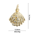 Detailed view of a gold shell pendant with cubic zirconia inlay and measurements - Zircon Shell (DZ-1744)