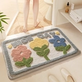 Floral bath mat with 'NICEDAY' text, quick-dry absorbent rug on wooden floor - Beautiful Garden