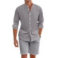 Ensemble chemise manches longues et short en lin gris pour homme style plage - S / gris foncé