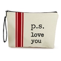 Borsa cosmetica in tela a righe rosse e stampa 'p.s. love you' in bianco crema - Strisce Lettera d'amore (Stile 2)