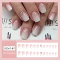 French ombre press-on nails in nude pink and white with rhinestones, 24 piece set - Jelly Glue Type / DZ367-B7 Light Pink Gradient