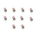 Close-up of ten red and white striped candy cane charms with green bows for DIY jewelry - Christmas Candy Cane Style (5#)