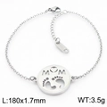 Polished silver stainless steel MOM letter and baby footprints charm bracelet with lobster clasp - Bracelet (KB184213-KLX) / Steel