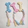 Lot de 3 jouets à mâcher pour chien en forme d'os avec cordes tressées colorées - Biscuit de Prune avec Bande de Tissu