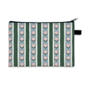 Green and blue striped floral canvas makeup bag with pink flower patterns and black zipper - EU 33