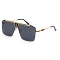 Retro square oversized rimless sunglasses with dark grey lenses and gold metal frames - Gold Black