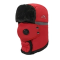 Chapeau de trappeur rouge d'hiver avec doublure en fourrure, masque et bande réfléchissante - Taille unique / Rouge