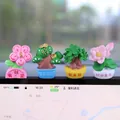 Cute resin lucky plant miniature set for car center console and office desk decor - Pink Flower, Pine, Fortune Tree And Lotus Ornaments