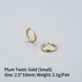 Golden plum blossom twisted stainless steel hoop earrings in 2.5x10mm size - Plum Twist (Small) / Gold