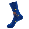 Blue Christmas mid-calf socks with yellow stars and cartoon reindeer pattern - One Size / 210-Blue Star Reindeer