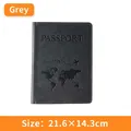Grey PU leather passport holder with embossed world map and airplane design - Passport Cover / Gray
