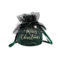 Sacchetto regalo di Natale in velluto verde scuro con scritte oro e tulle a stelle - Sacchetto regalo verde