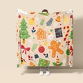 Detail of soft flannel Christmas blanket featuring festive trees and gingerbread patterns - Style 52 (Christmas Beige Holiday Mix B)