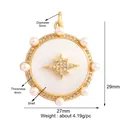 Pendentif étoile doré 18K avec incrustation de nacre et perles, breloque céleste 29mm - Coquillage Perle Étoile Lune