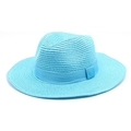 Cappello Panama in paglia azzurro con corona fedora e nastro decorativo in tinta - Stile Nastro / Blu Lago