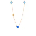 Zweilagige 18K vergoldete Edelstahlkette mit blauen quadratischen Katzenaugen-Steinen - Gemischtes Blaues Quadrat Goldhalskette (TXP274)