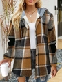 Detail of plaid hooded jacket with brown and black patterns, buttons, and drawstrings - S / Tops / Pattern 1 (Brown Black White Plaid)