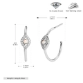 Detailed view showing dimensions and weight of S925 silver opal evil eye hoop earrings - Platinum Plated 925 Silver - White Opal