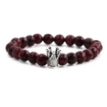 Bracciale di perle in pietra maculata rosso scuro da 8 mm con ciondolo a corona d'argento - Pietra Macchiata Rosso Scuro-Corona