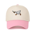 Detail of goose with knife embroidery on a beige and pink cotton baseball cap - Off-white/Pink