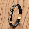 Bracelet pour homme en cuir noir avec symbole infini doré et fermoir magnétique - Style C (Symbole de l'Infini)
